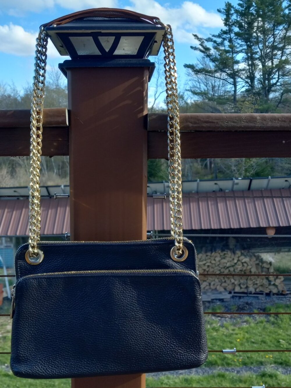 Valentina Black Leather Convertible Crossbody Shoulder Bag Gold Chain Strap ITAL